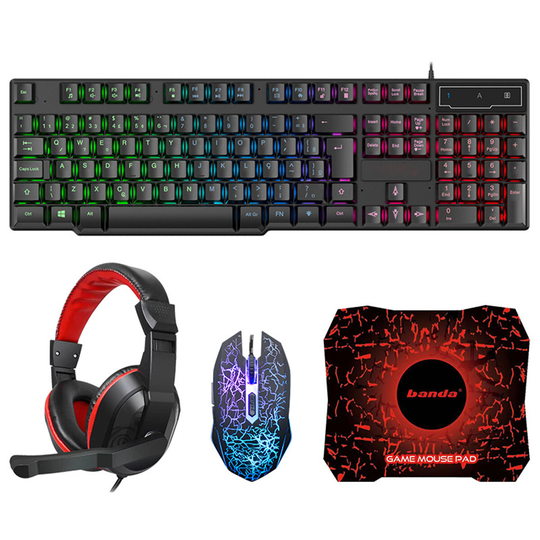 Gamingtangentbord och mus och musmatta och spelheadset Trådbundet LED RGB-bakgrundsbelysningspaket